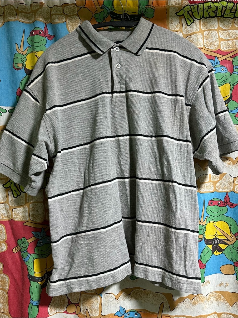 Y2K Men's Grey Striped Polo Shirt